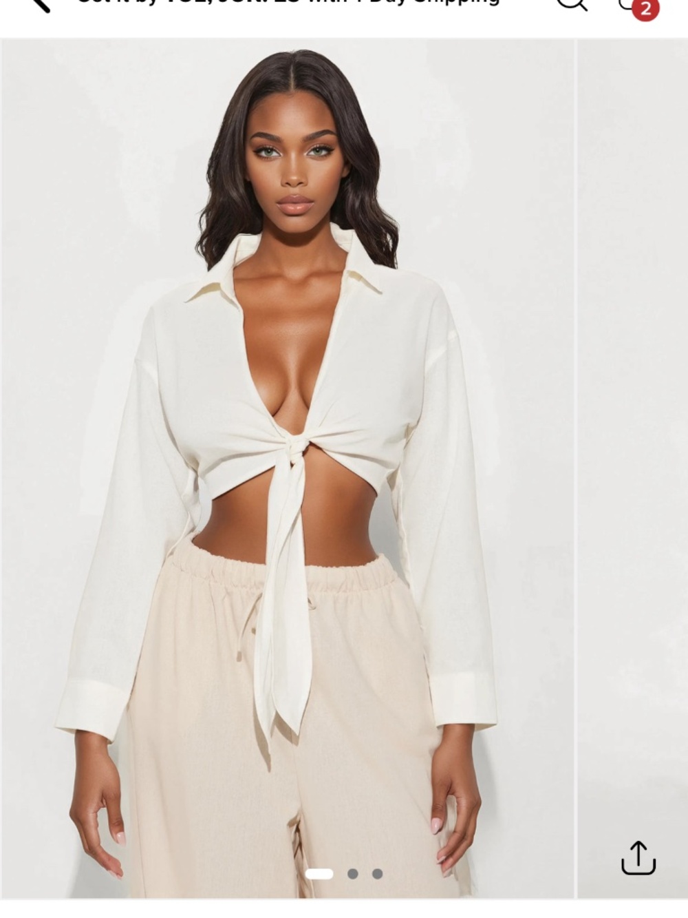 Fashion nova Alia linen tie front crop top NWT XS white